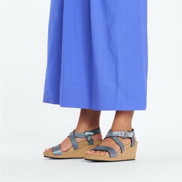 Birkenstock Papillio Sibyl Ring Buckle Metallic Black Leather Wedge Sandals 11 - Picture 12 of 12